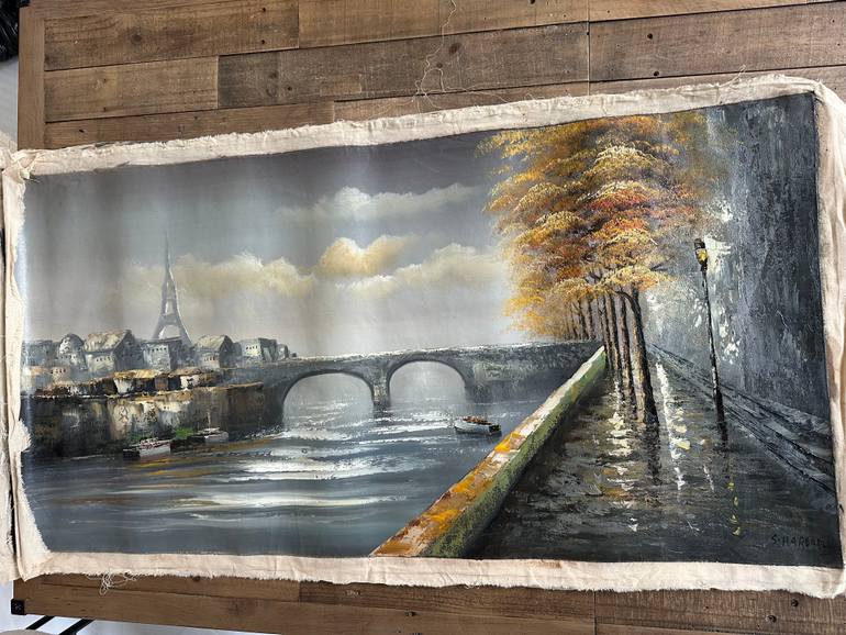 Original Landscape Mixed Media by Abdullah Haroun | Black & White Art on Canvas | Paris in Autumn - Oil Painting | Eiffel & Romantic Cityscape