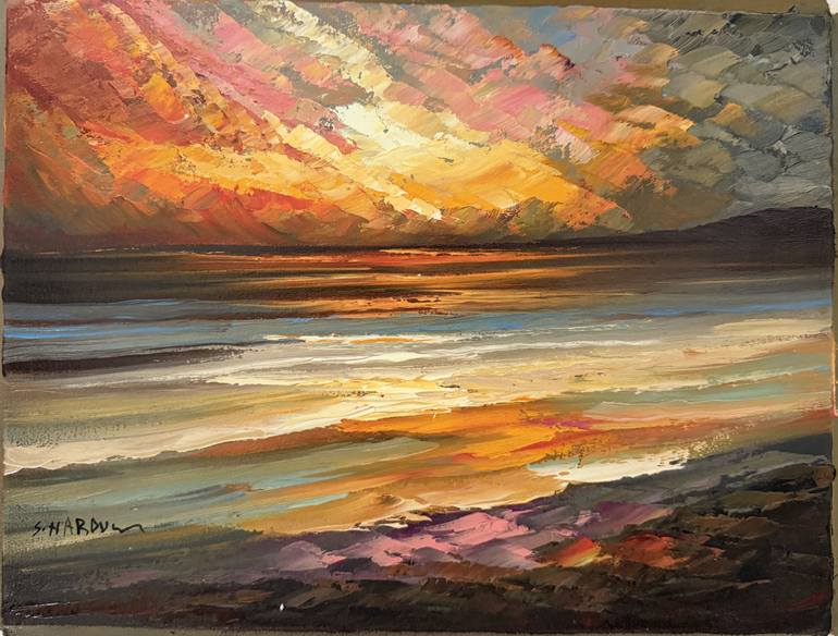 Original Abstract Painting by Abdullah Haroun | Abstract Art on Canvas | Sunset on the Sea - Oil painting 30x40