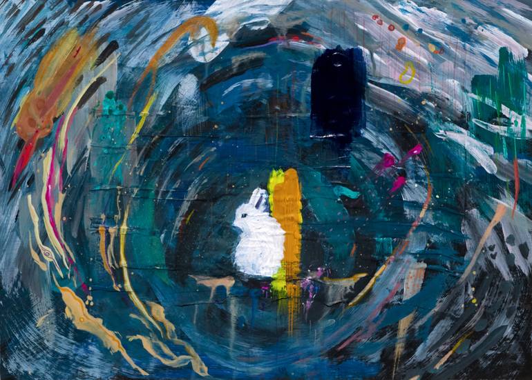 Original Abstract Painting by Diego Medina  Abstract Art on Paper  a little rabbit