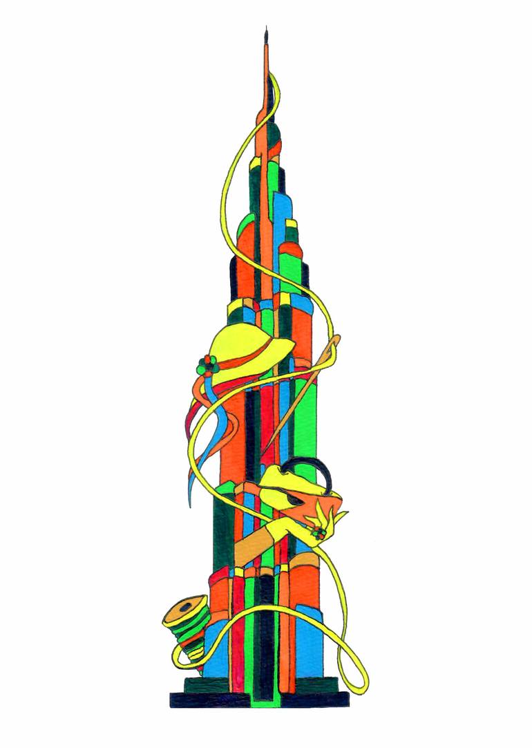Original Famous Painting by Esraa Ezzeldin | Art Deco Art on Canvas | Burj khalifah in new style design by Crazy Art