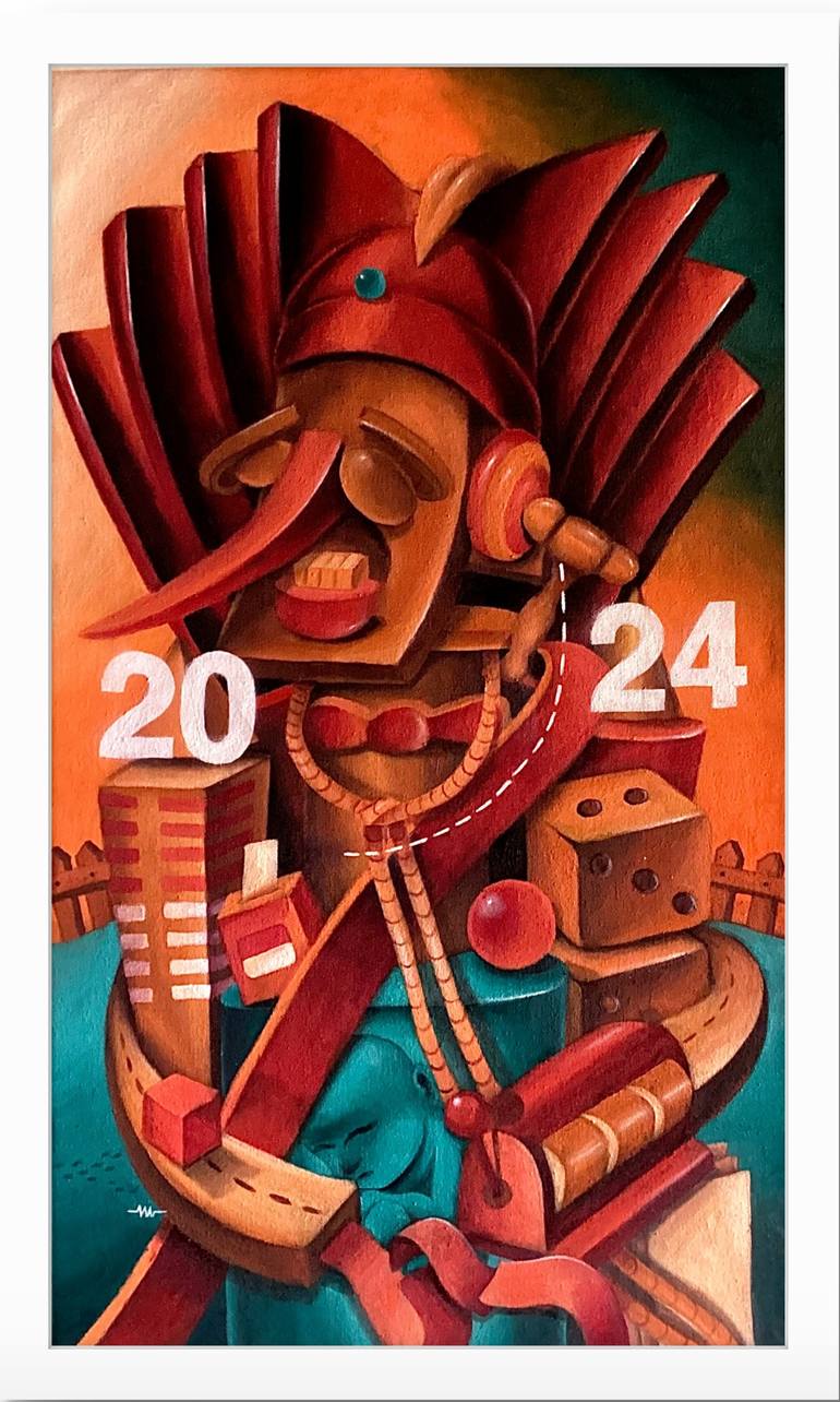 Original Geometric Painting by Nwansa Warna | Cubism Art on Canvas | Fairy tales of the archipelago's children