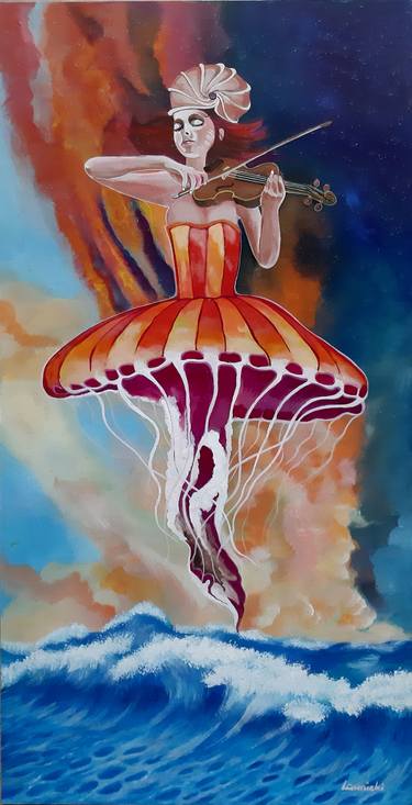 Print of Surrealism Women Paintings by Lucjan Albin Lawnicki