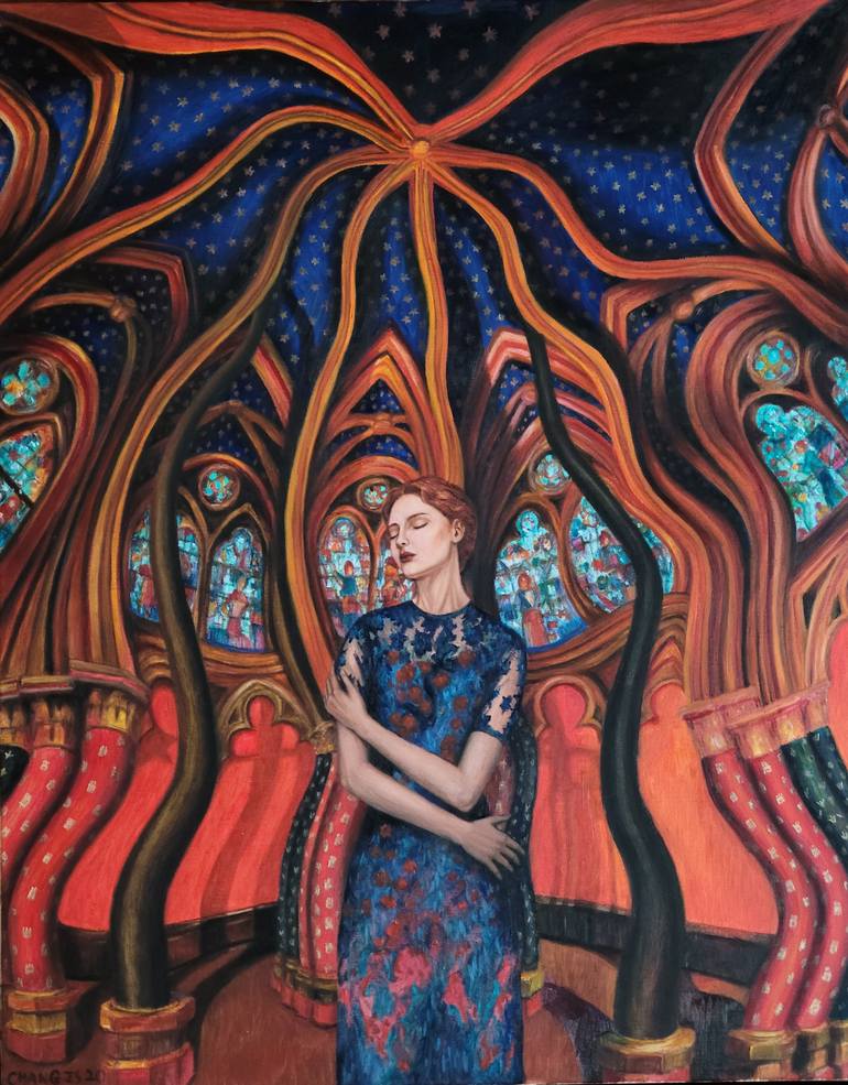 Original Women Painting by Junsung Chang | Realism Art on Canvas | Under the Starry Vault