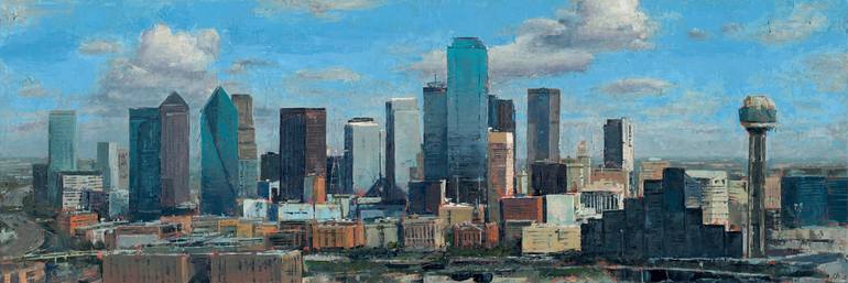 Original Architecture Painting by Casey Kreft | Impressionism Art on Canvas | Cotton Clouds and Steel