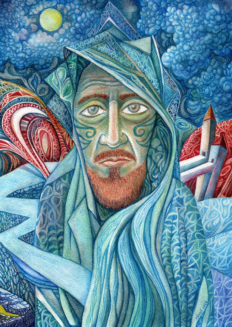 Original Men Painting by Jiri Pekny  Illustration Art on Paper  Wanderer