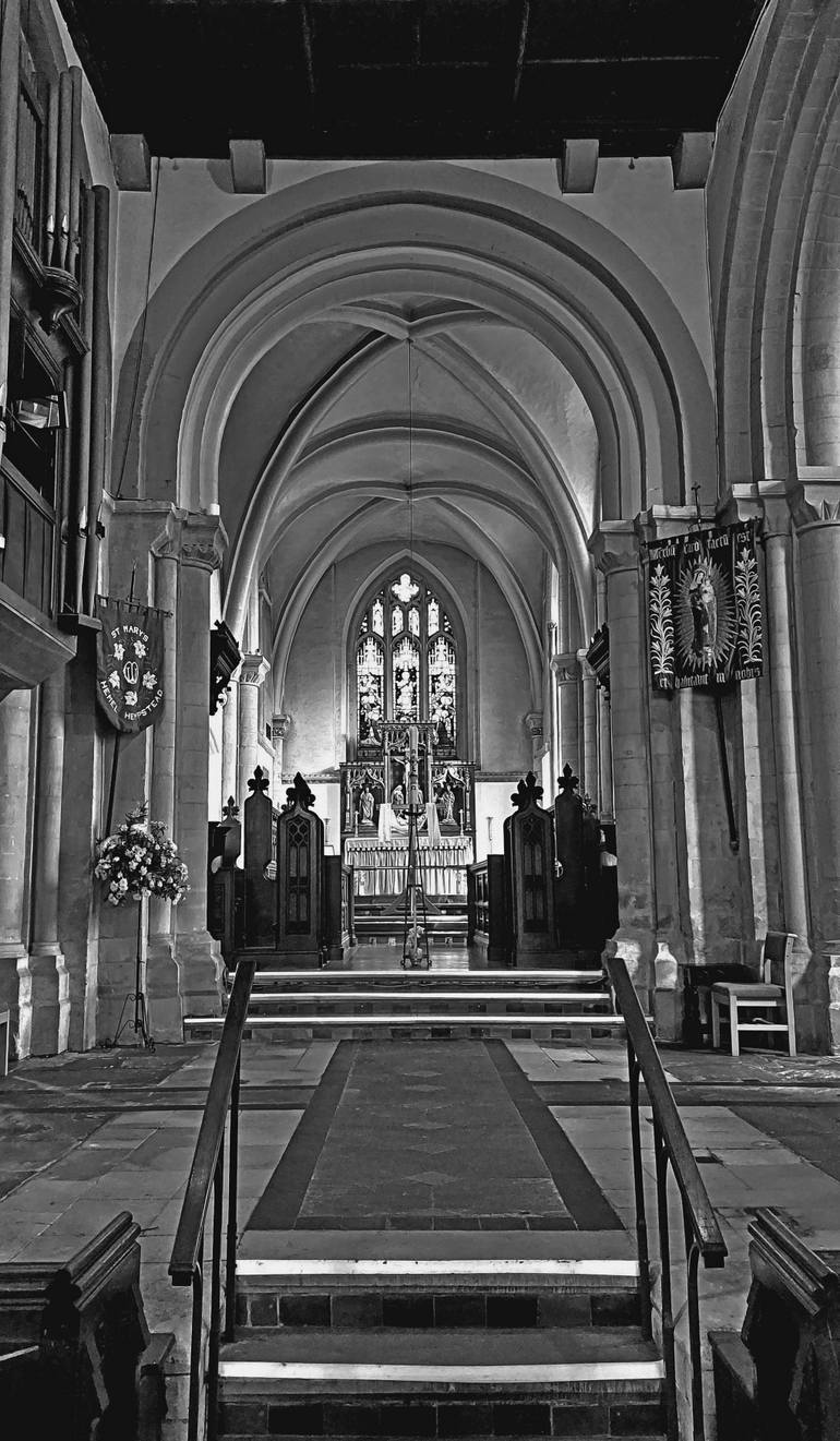 Original Architecture Photography by Laura Strat | Black & White Art on Paper | Quiet Basilica -- The Grammar of Stillness in Black and White I