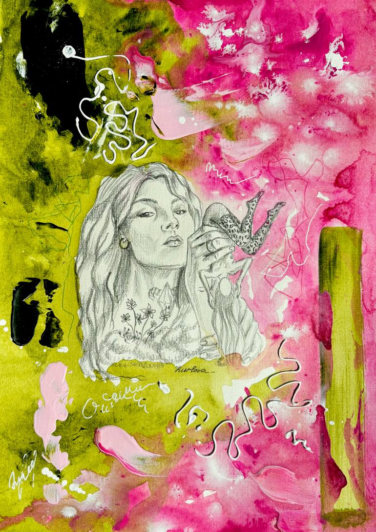 Original Women Painting by Kateryna Kurlova | Abstract Art on Paper | Take care of yourself