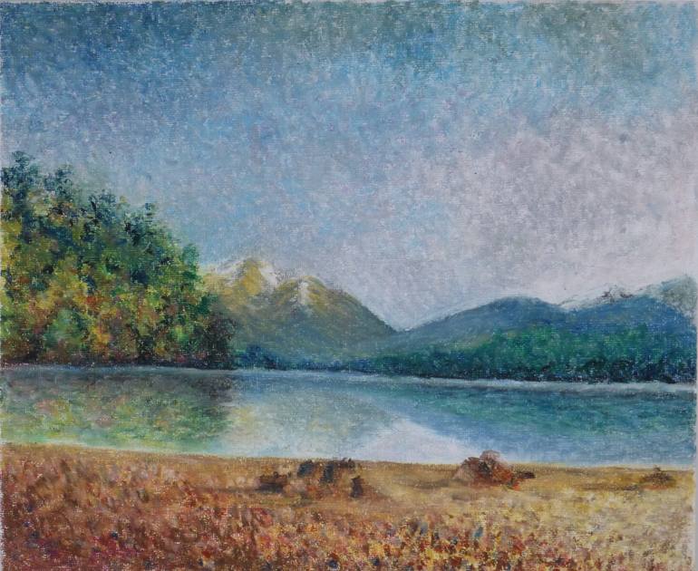 Original Landscape Painting by Haydee Horianski | Impressionism Art on Paper | By the lake