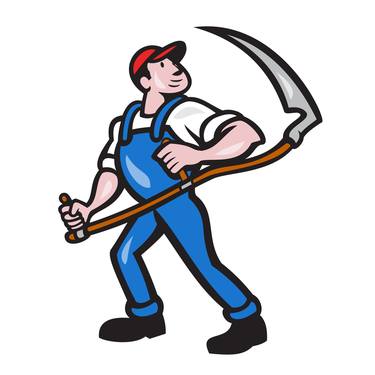 Farmer Worker Holding Scythe Cartoon thumb