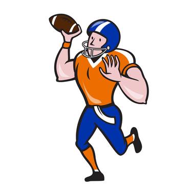 American Football Quarterback Throw Ball Isolated Cartoon thumb