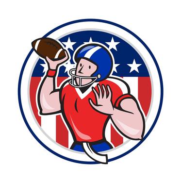 Football Quarterback Throwing Circle Cartoon thumb