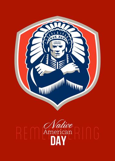 Remember Native American Day Retro Poster Card thumb