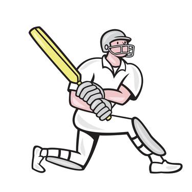 Cricket Player Batsman Batting Kneel Cartoon thumb