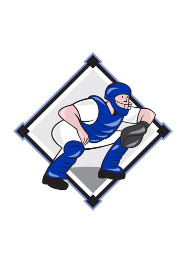 Baseball Catcher Catching Side Cartoon thumb