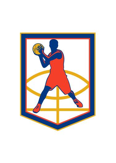 Basketball Player Passing Ball Shield Retro thumb