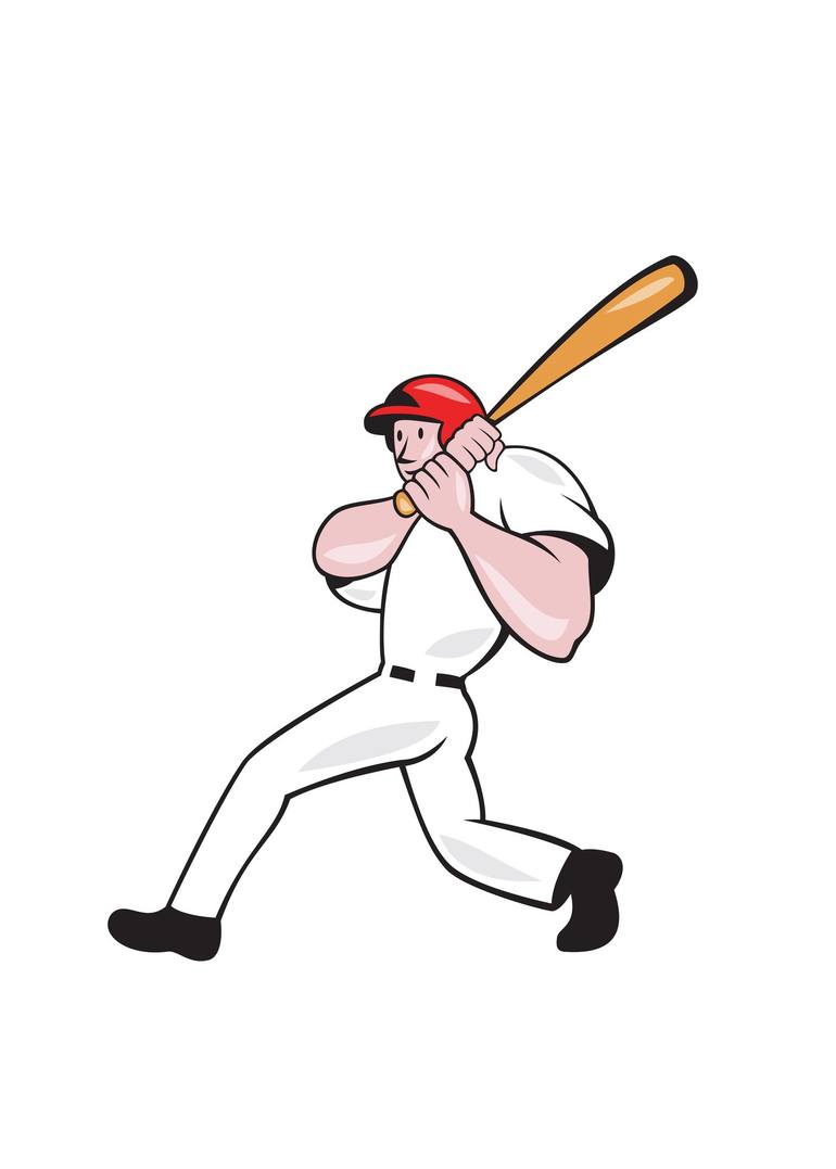 Baseball Player Bat Side Isolated Cartoon Digital Art by Aloysius