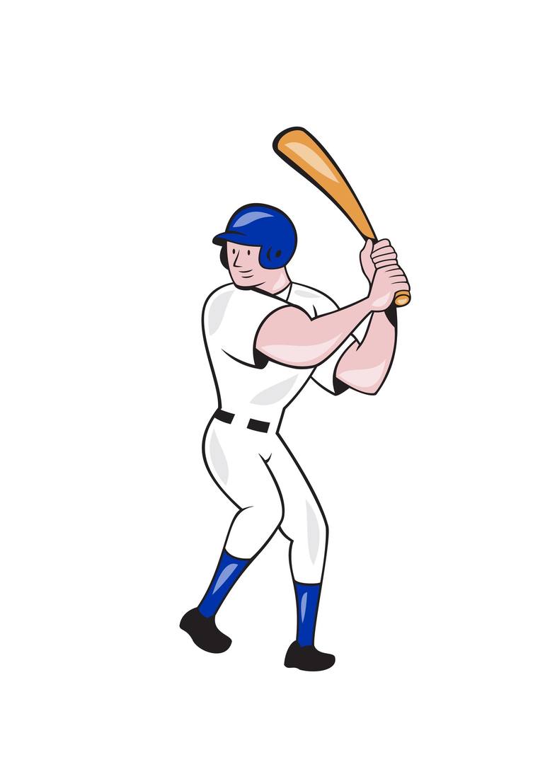 Baseball Player Batting Side Blue Isolated Cartoon Mixed Media by