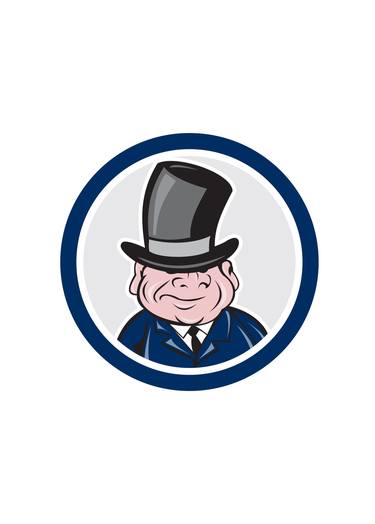 Man Wearing Top Hat Smiling Circle Cartoon thumb