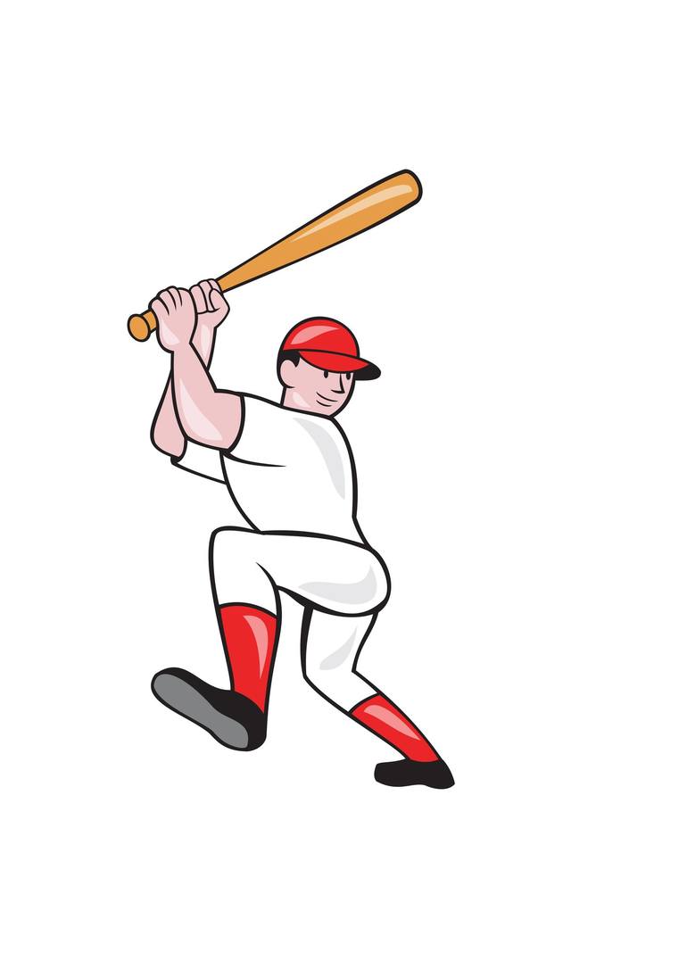 Baseball Player Batting Isolated Full Cartoon Mixed Media by aloysius  patrimonio