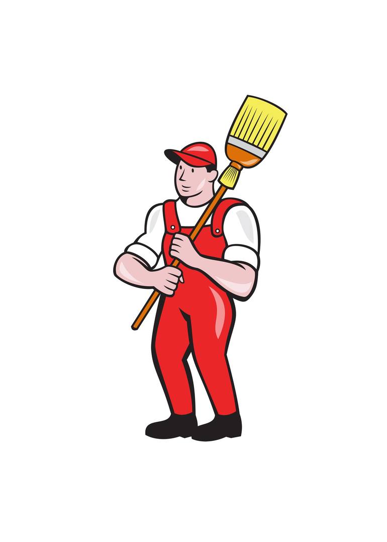 Janitor Cleaner Holding Broom Standing Cartoon Mixed Media by aloysius  patrimonio | Saatchi Art