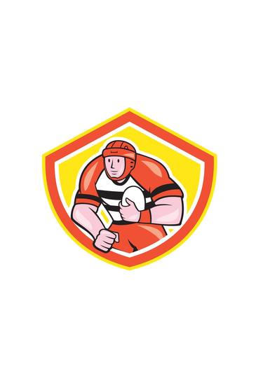 Rugby Player Holding Ball Shield Cartoon thumb