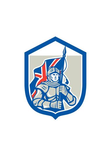 Knight Holding British Flag Shield Retro thumb