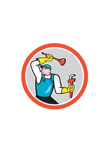 Plumber Holding Wrench Plunger Cartoon thumb
