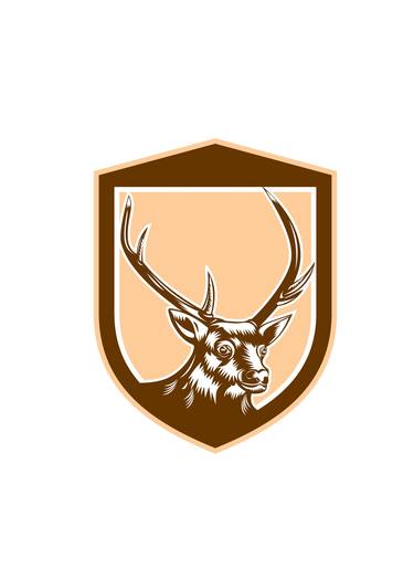 Deer Stag Buck Head Woodcut Shield thumb