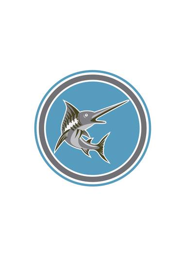 Blue Marlin Fish Jumping Circle Retro thumb