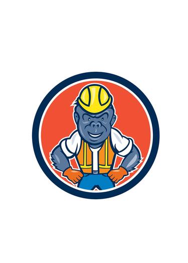 Angry Gorilla Construction Worker Circle Cartoon thumb