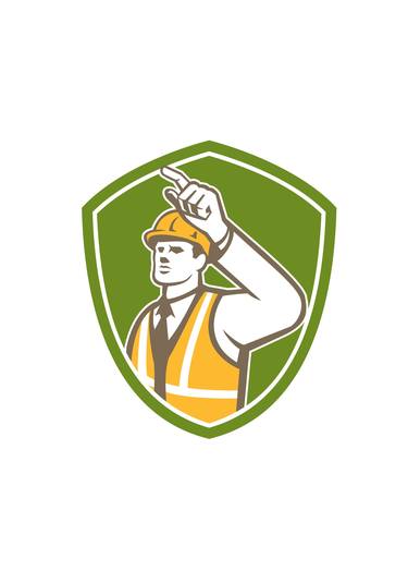 Builder Construction Worker Pointing Shield Retro thumb