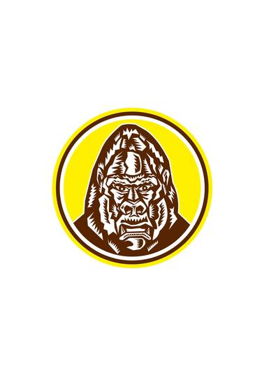 Angry Gorilla Head Circle Woodcut Retro thumb