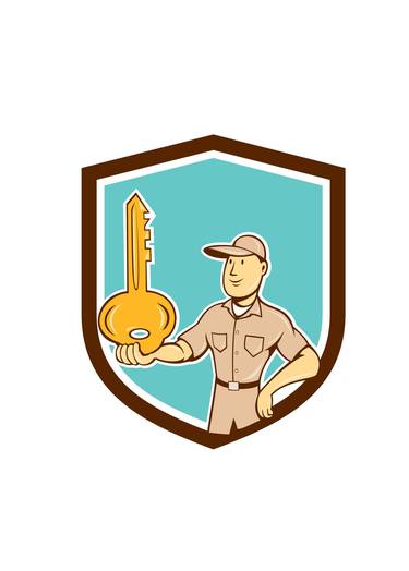 Locksmith Balancing Key Palm Shield Cartoon thumb