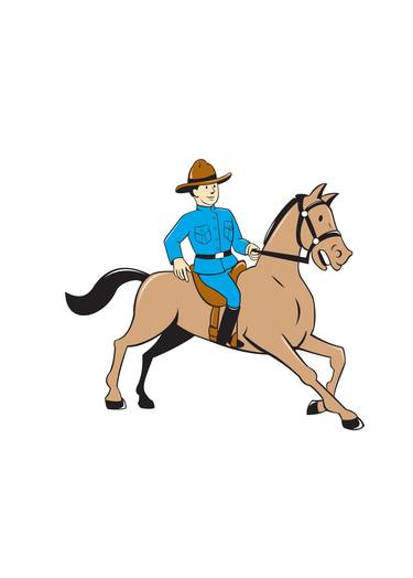 Mounted Police Officer Riding Horse Cartoon thumb