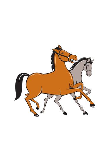 Two Horses Prancing Side Cartoon thumb