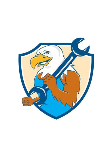 American Bald Eagle Mechanic Wrench Shield Cartoon  thumb