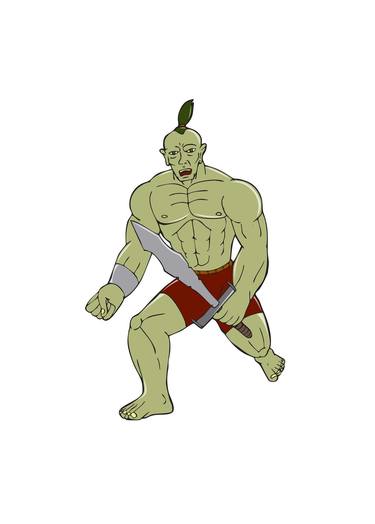 Orc Warrior Wielding Sword Running Cartoon thumb