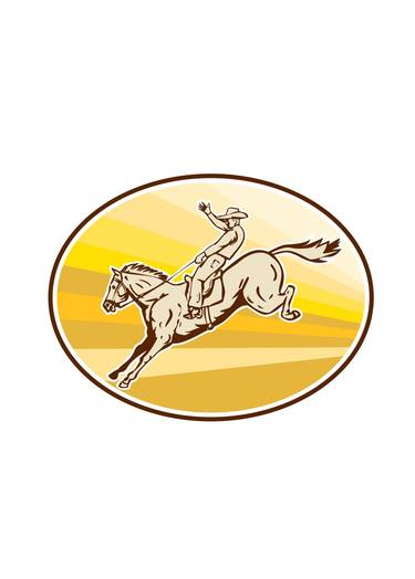 Rodeo Cowboy Riding Horse Oval Retro thumb