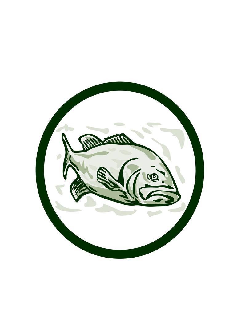 Largemouth Bass Fish Front Side Circle Cartoon Mixed Media by