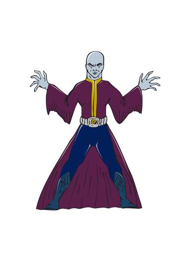 Bald Sorcerer Casting Spell Isolated Cartoon thumb