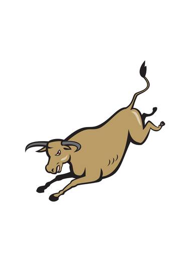 Texas Longhorn Bull Jumping Cartoon thumb