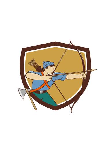 Archer Aiming Long Bow Arrow Cartoon Crest thumb