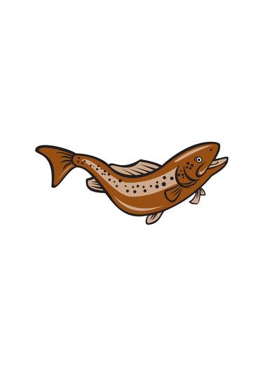 Brown Spotted Trout Jumping Cartoon thumb