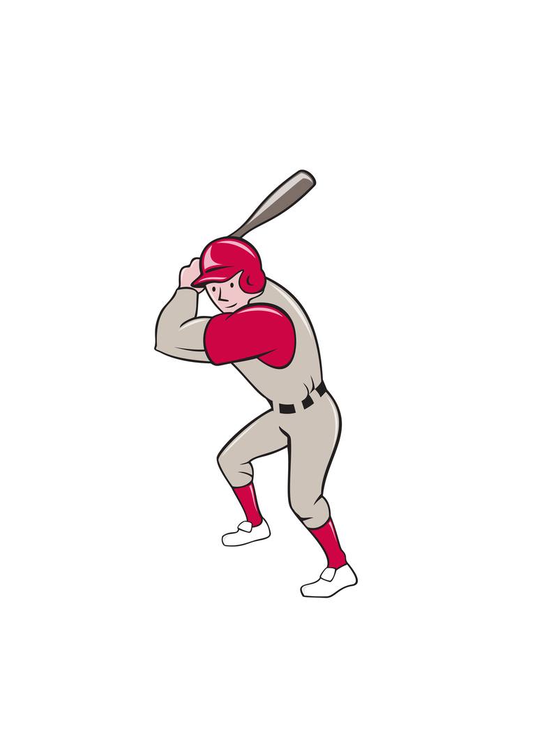 Baseball Player Batting Isolated Full Cartoon Digital Art by