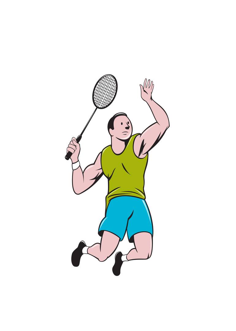 Badminton Player Racquet Striking Cartoon Mixed Media by aloysius  patrimonio | Saatchi Art