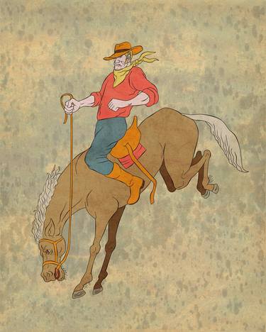 American  Rodeo Cowboy riding bucking bronco thumb