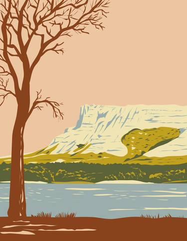 Hawk Springs State Recreation Area with the Bluffs Bear Mountain Area in Goshen County Wyoming WPA Poster Art thumb