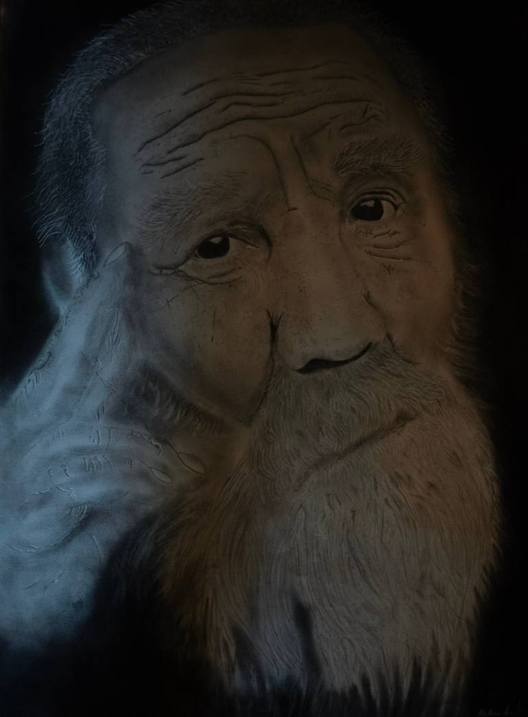 Original Men Drawing by Leonardo Avallone | Photorealism Art on Paper | "The Texture of Time: A Graphite Study"