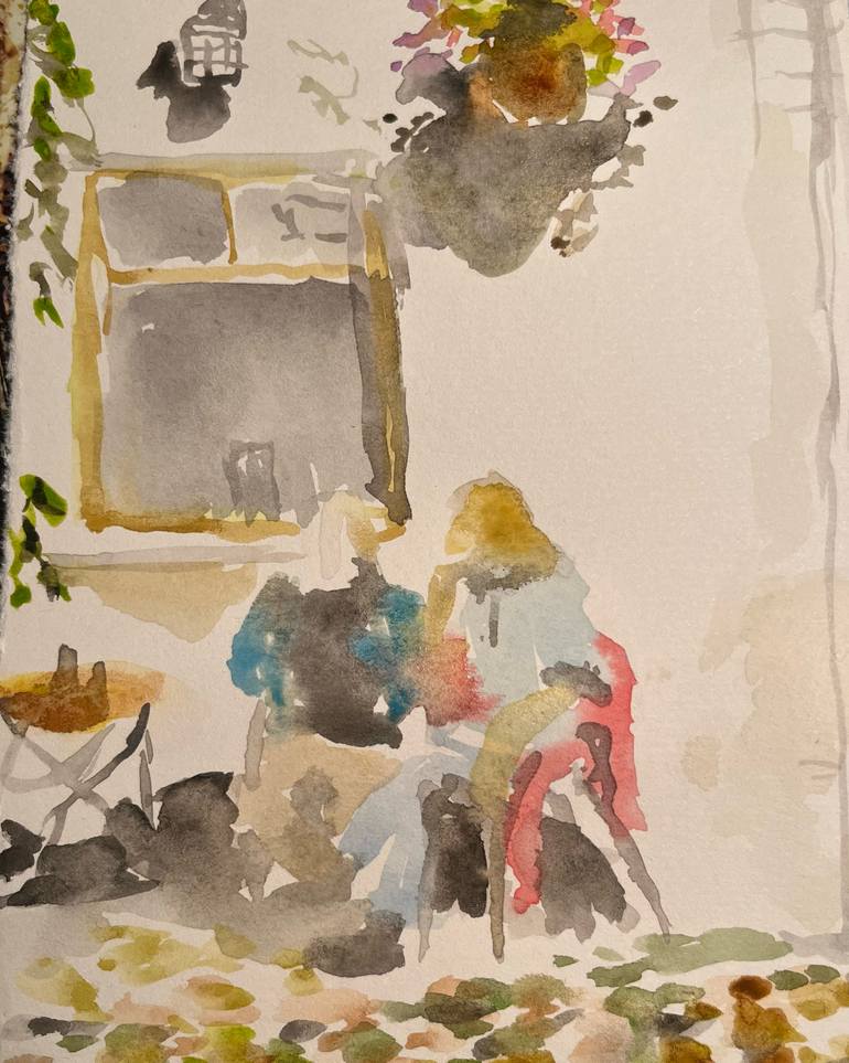 Original Abstract Painting by Katarina E  Abstract Art on Paper  Coffee time
