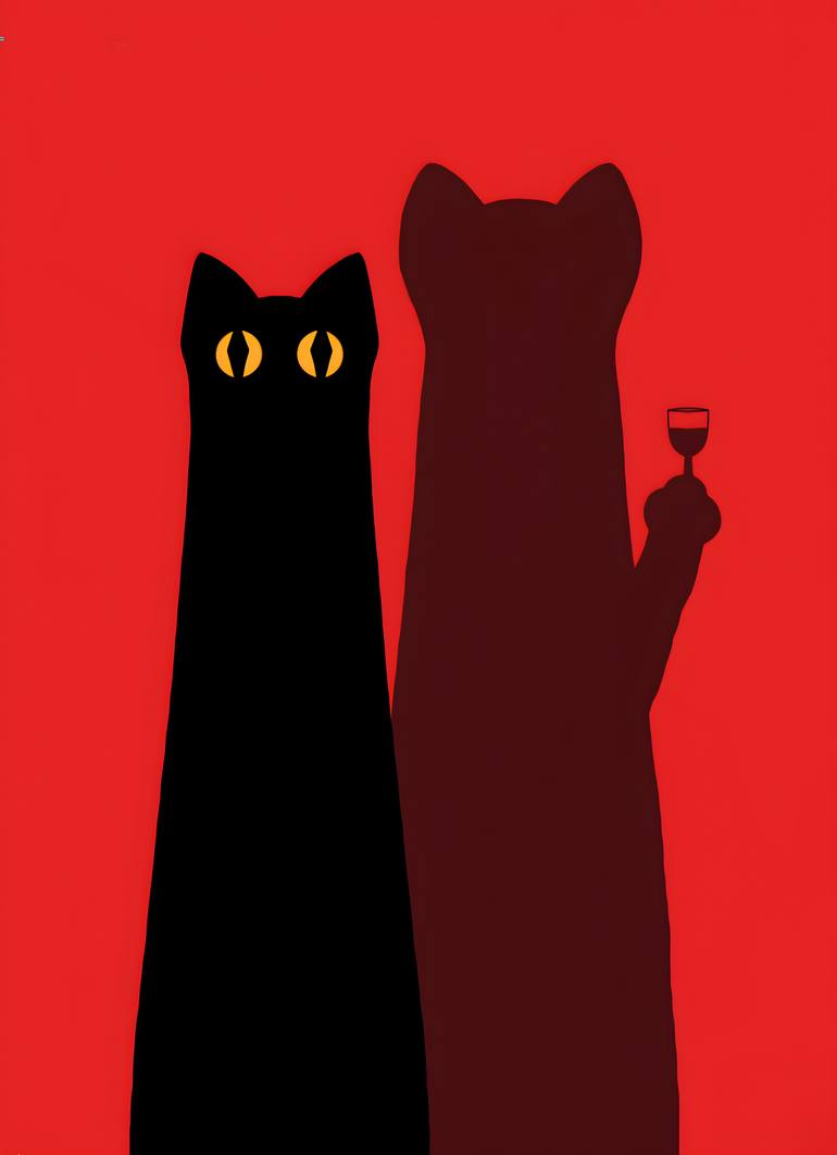 Original Cats Painting by Sajid Jubair | Surrealism Art on Paper | A Toast to the Hidden Self